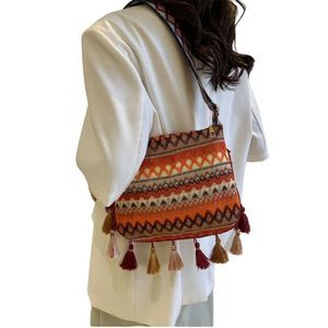 Bohemian Women Shoulder Bag With Tassels Ladies Crossbody Bag (Multicolor Brown)